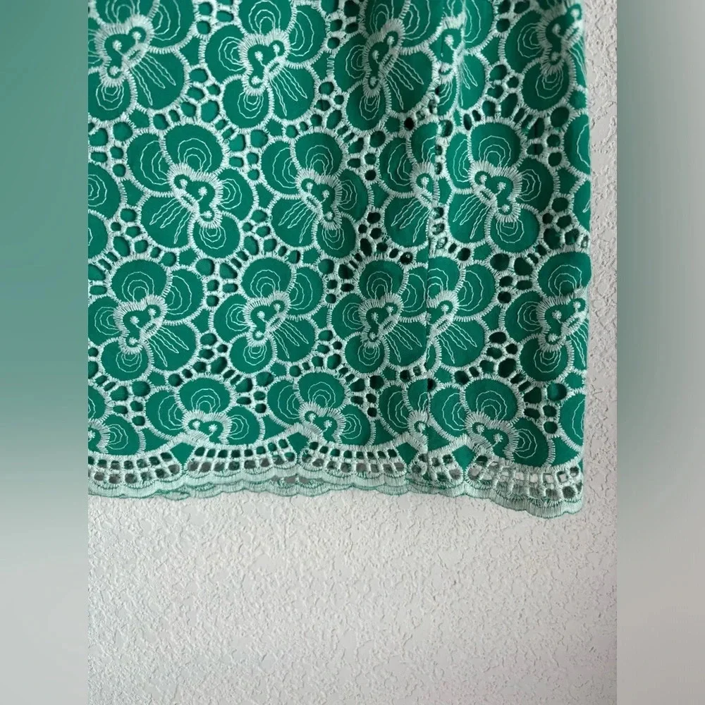 J. Crew Kelly Green Floral Embroidered Overlay Skirt